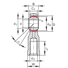 桿端軸承 GIKSL25-PS, 根據(jù) DIN ISO 12 240-4 標(biāo)準(zhǔn)，特種鋼材料，帶左旋內(nèi)螺紋，免維護(hù)