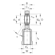桿端軸承 GIR40-DO-2RS, 根據(jù) DIN ISO 12 240-4 標準，帶右旋內(nèi)螺紋，需維護，兩側(cè)唇密封