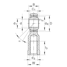 桿端軸承 GIKR10-PB, 根據(jù) DIN ISO 12 240-4 標(biāo)準(zhǔn)，帶右旋內(nèi)螺紋，需維護(hù)