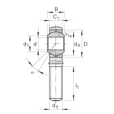 桿端軸承 GAKL8-PB, 根據(jù) DIN ISO 12 240-4 標(biāo)準(zhǔn)，帶左旋外螺紋，需維護(hù)