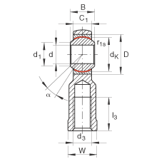桿端軸承 GIKR25-PW, 根據(jù) DIN ISO 12 240-4 標(biāo)準(zhǔn)，帶右旋內(nèi)螺紋，需維護(hù)