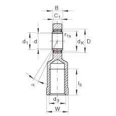 桿端軸承 GIL20-UK, 根據(jù) DIN ISO 12 240-4 標(biāo)準(zhǔn)，帶左旋內(nèi)螺紋，需維護(hù)