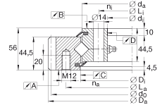 交叉滾子軸承 XSA140544-N, 標(biāo)準(zhǔn)系列 14， 外部的齒輪齒，兩側(cè)唇密封