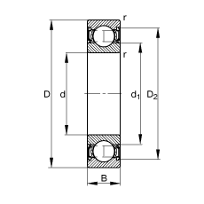 深溝球軸承 61807-2RSR, 根據(jù) DIN 625-1 標(biāo)準(zhǔn)的主要尺寸, 兩側(cè)唇密封