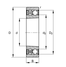 自調(diào)心球軸承 2208-K-2RS-TVH-C3, 根據(jù) DIN 630 標準的主要尺寸, 錐孔，錐度 1:12，兩側唇密封