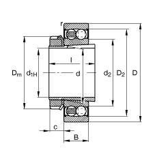自調(diào)心球軸承 2211-K-2RS-TVH-C3 + H311, 根據(jù) DIN 630 和 DIN 5415 標(biāo)準(zhǔn)的主要尺寸, 帶錐孔和緊定套，兩側(cè)唇密封