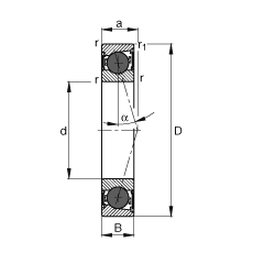 主軸軸承 HCB7004-C-2RSD-T-P4S, 調節(jié)，成對或單元安裝，接觸角 α = 15°，陶瓷球，兩側唇密封，非接觸，限制公差