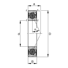 主軸軸承 HCB7020-E-2RSD-T-P4S, 調(diào)節(jié)，成對或單元安裝，接觸角 α = 25°，陶瓷球，兩側(cè)唇密封，非接觸，限制公差