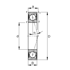 主軸軸承 B7209-C-2RSD-T-P4S, 調(diào)節(jié)，成對(duì)安裝，接觸角 α = 15°，兩側(cè)唇密封，非接觸，加嚴(yán)公差