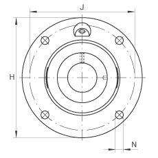 軸承座單元 RME70, 帶四個(gè)螺栓孔的法蘭的軸承座單元，定心凸出物，鑄鐵，偏心鎖圈，R 型密封