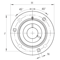 軸承座單元 GRRY20-VA, 帶三個(gè)/四個(gè)螺栓孔的法蘭的軸承座單元，沖壓鋼板，內(nèi)圈帶平頭螺釘，R 型密封， 耐腐蝕保護(hù)