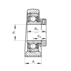 直立式軸承座單元 PAK45, 鑄鐵軸承座，外球面球軸承，根據(jù) ABMA 15 - 1991, ABMA 14 - 1991, ISO3228 帶有偏心緊定環(huán)