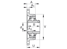軸承座單元 RCJTY1-3/8, 對角法蘭軸承座單元，鑄鐵，根據(jù) ABMA 15 - 1991, ABMA 14 - 1991, ISO3228 內(nèi)圈帶有平頭螺栓，R型密封，英制